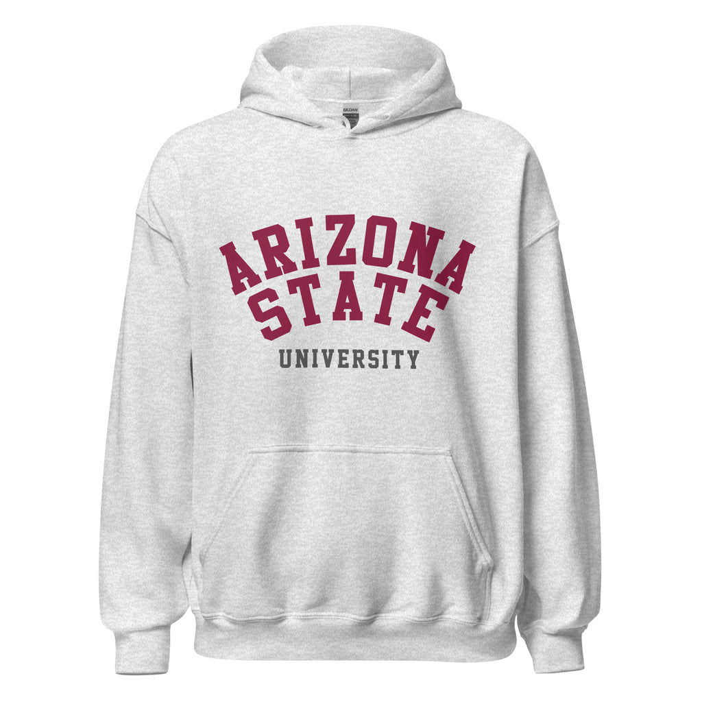 Unisex hoodie featuring Arizona State University name and branding in maroon and gold