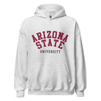 Unisex hoodie featuring Arizona State University name and branding in maroon and gold
