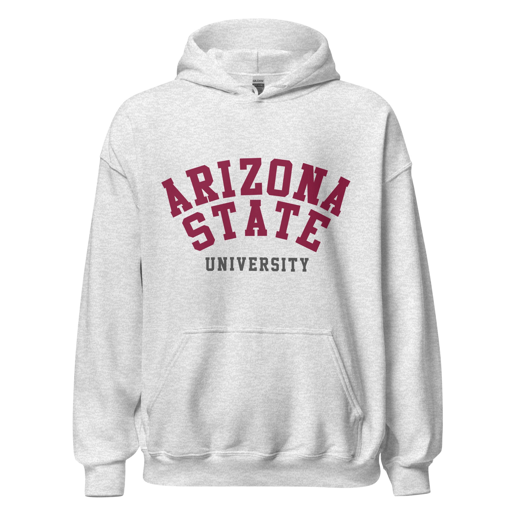 Unisex hoodie featuring Arizona State University name and branding in maroon and gold