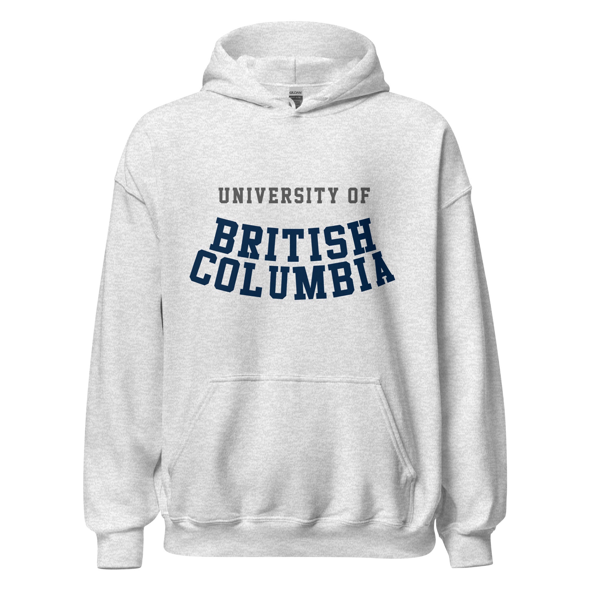 Unisex hoodie featuring University of British Columbia name and branding in blue and gold