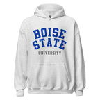 Unisex hoodie featuring Boise State University name and branding in blue and orange