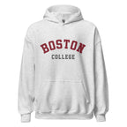 Unisex hoodie featuring Boston College name and branding in maroon and gold
