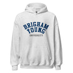Unisex hoodie featuring Brigham Young University name and branding in navy and white
