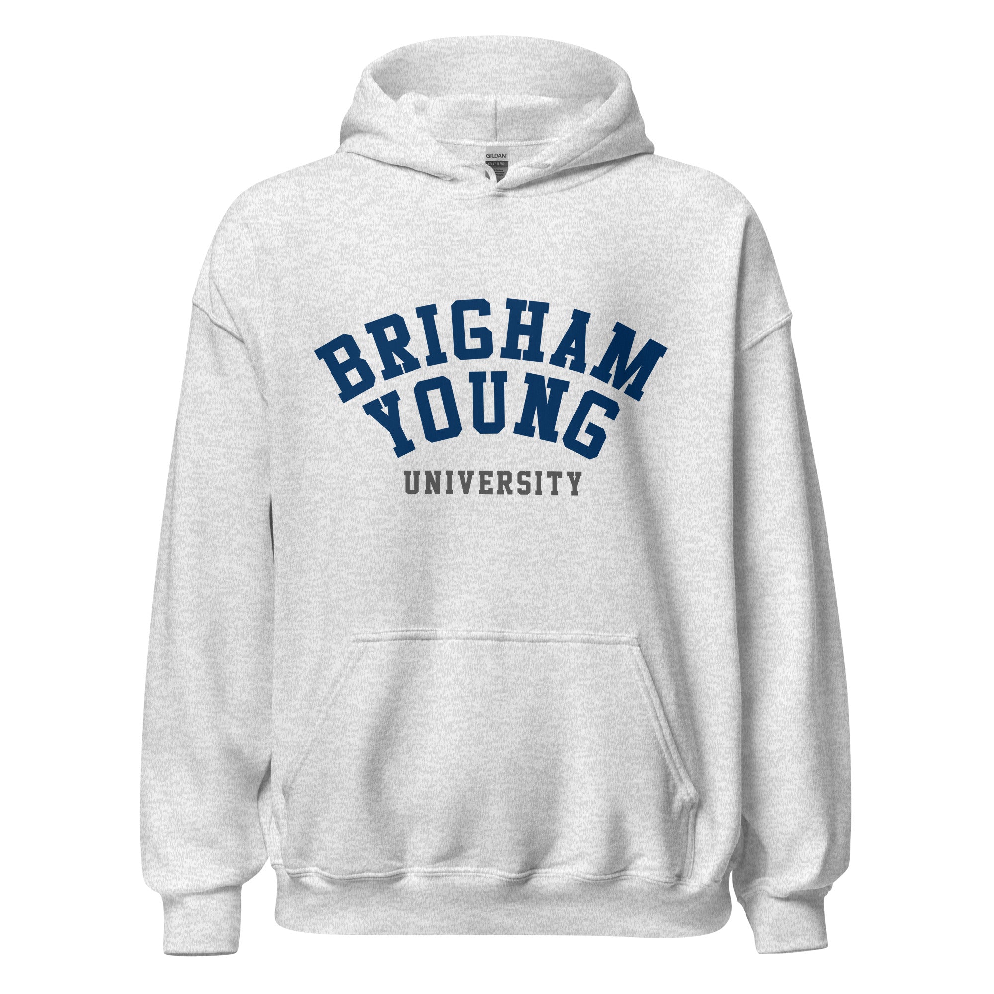 Unisex hoodie featuring Brigham Young University name and branding in navy and white