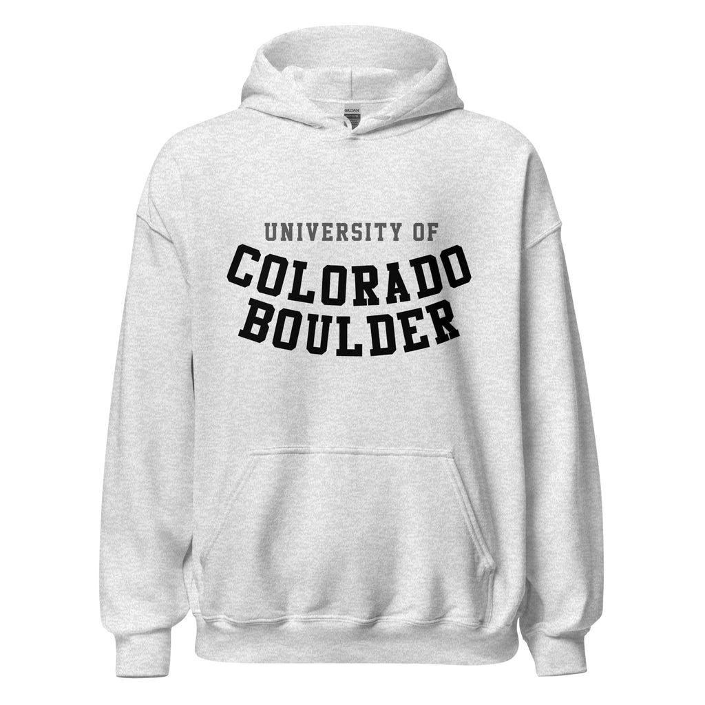 Unisex hoodie featuring University of Colorado Boulder name and branding in gold and black