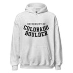Unisex hoodie featuring University of Colorado Boulder name and branding in gold and black