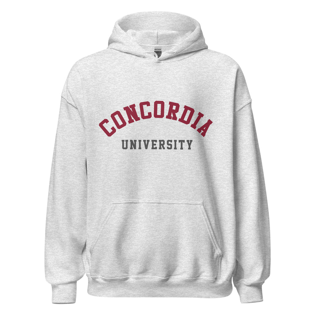 Unisex hoodie featuring Concordia University name and branding in burgundy and gold