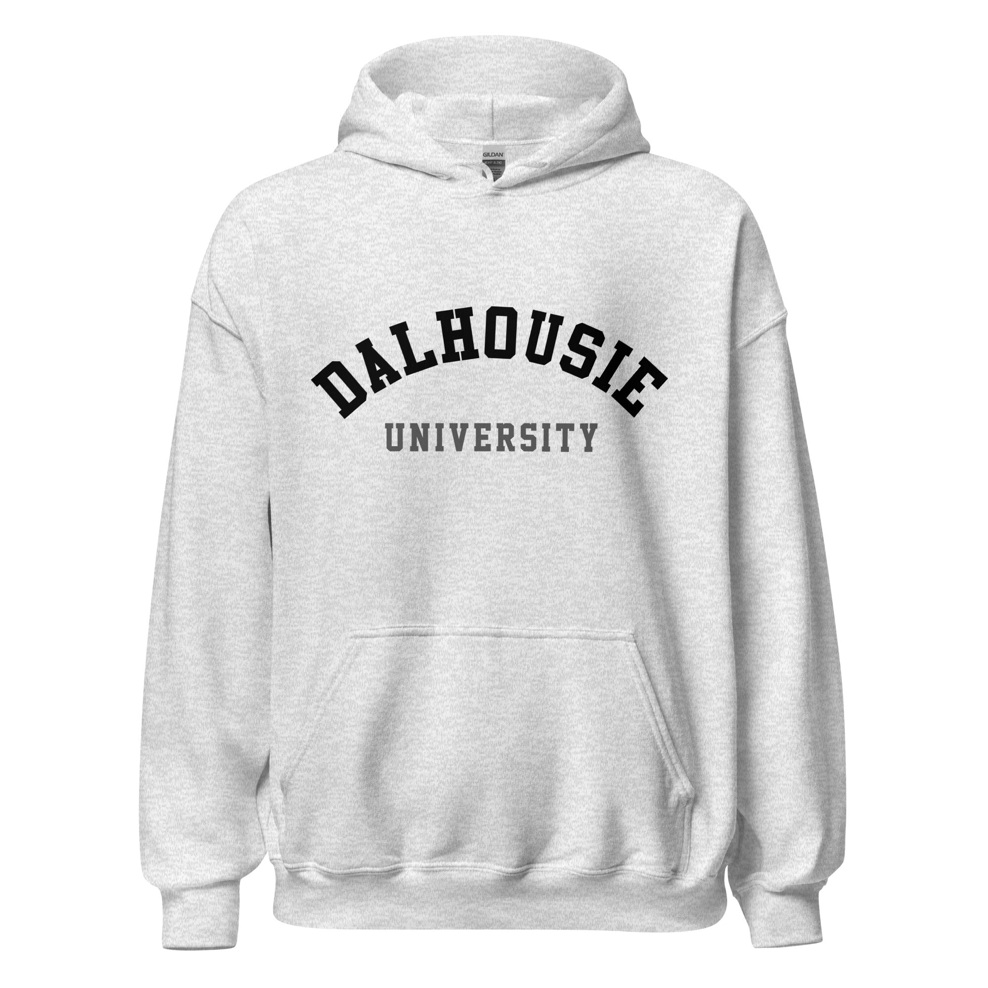 Unisex hoodie featuring Dalhousie University name and branding in black and gold