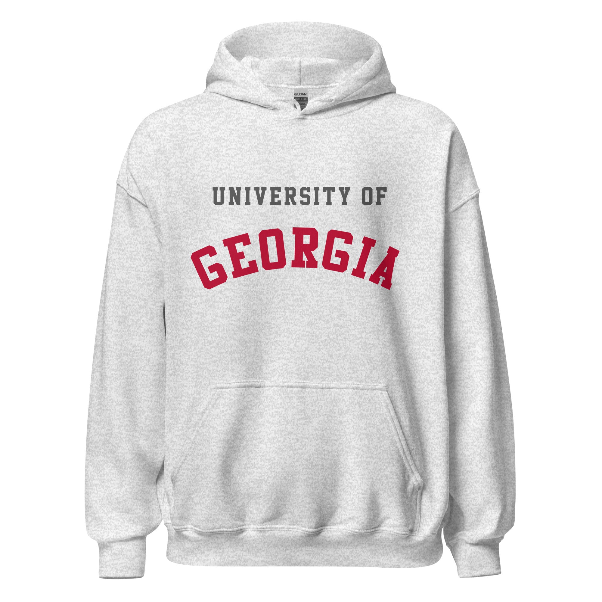 Unisex hoodie featuring University of Georgia name and branding in red and black