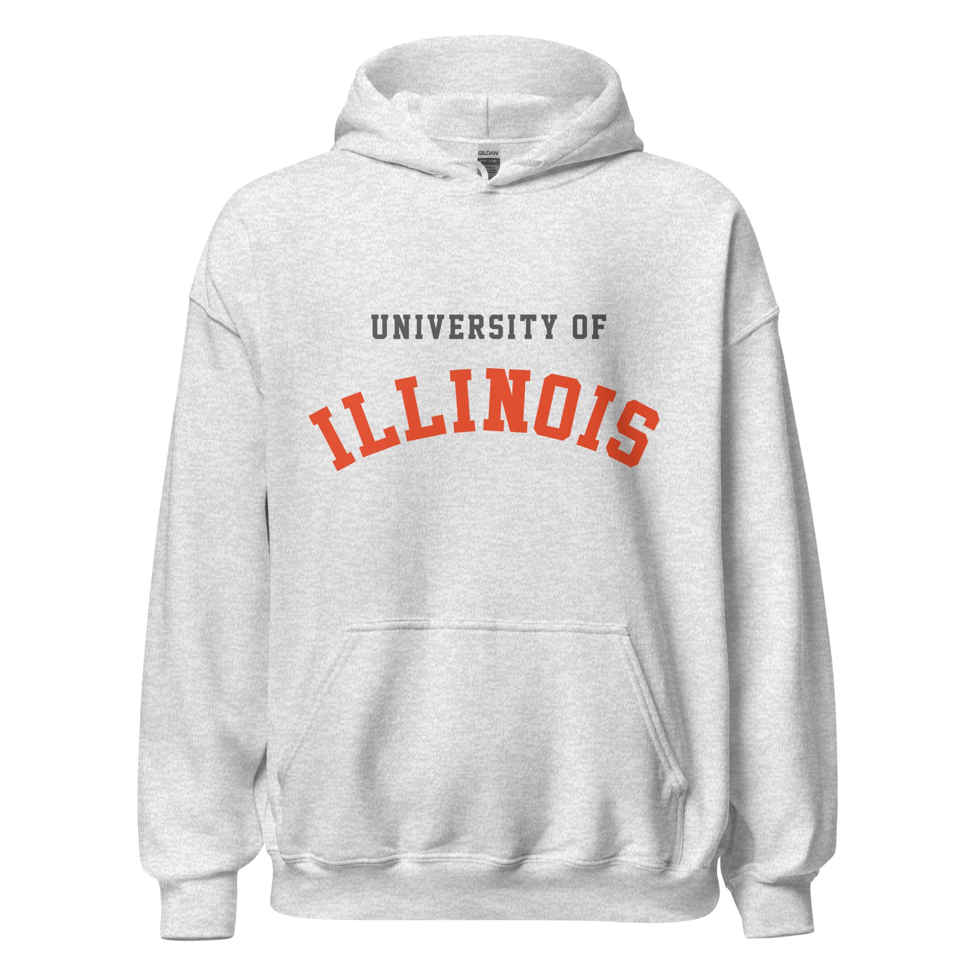 Unisex hoodie featuring University of Illinois name and branding in orange and navy blue