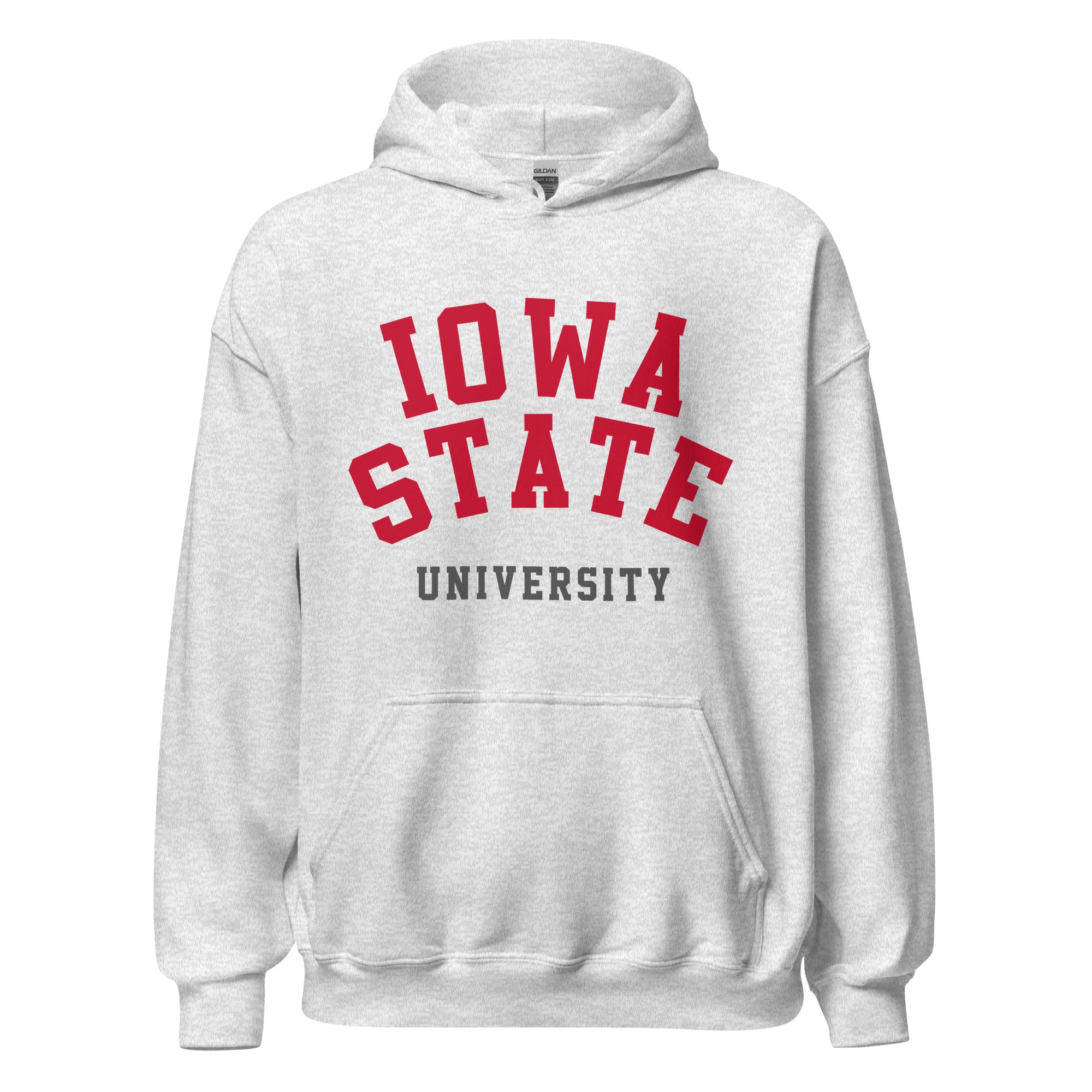 Unisex hoodie featuring Iowa State University name and branding in cardinal and gold