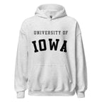 Unisex hoodie featuring University of Iowa name and branding in black and gold