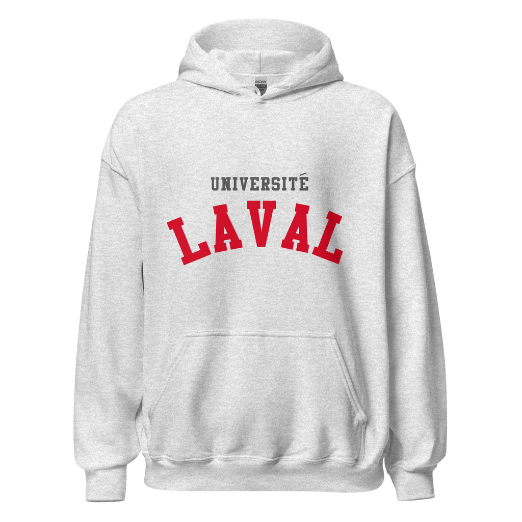 Unisex hoodie featuring Université Laval name and branding in red and gold