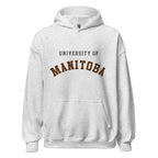 Unisex hoodie featuring University of Manitoba name and branding in bison brown and gold