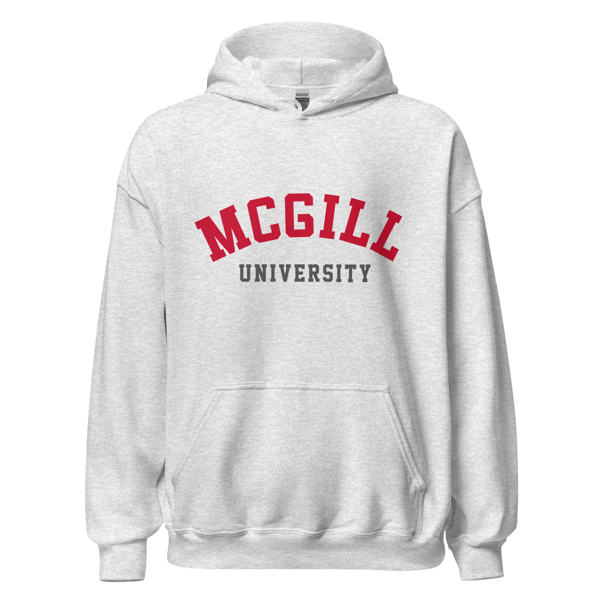 Unisex hoodie featuring McGill University name and branding in red and white