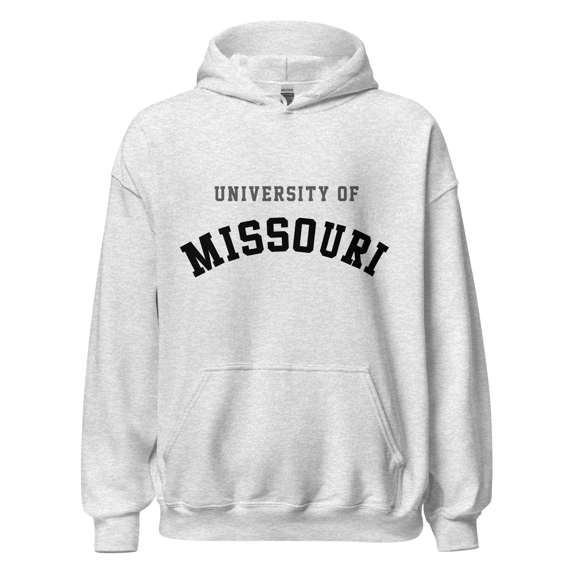 Unisex hoodie featuring University of Missouri name and branding in black and gold