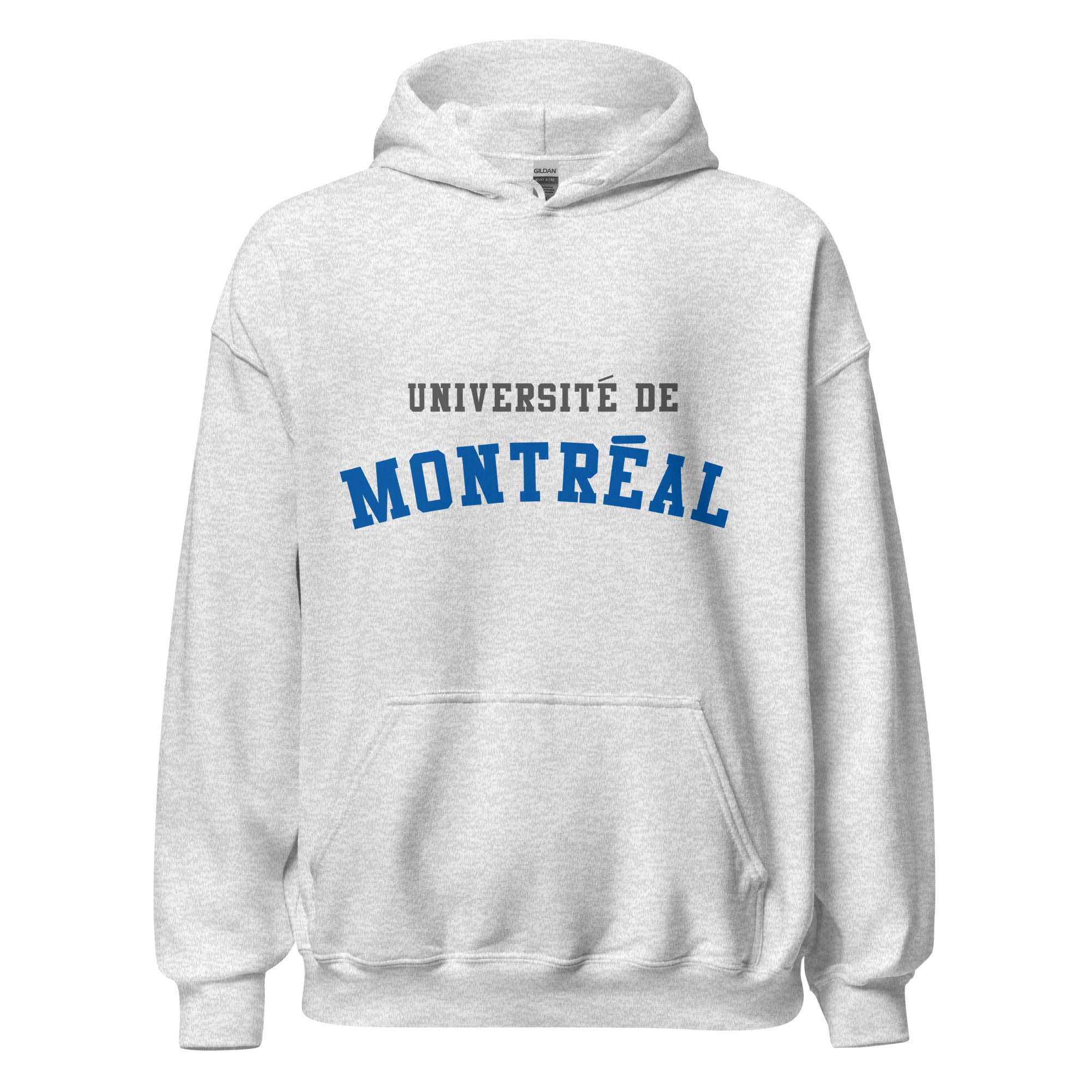Unisex hoodie featuring Université de Montréal name and branding in blue and white