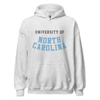 Unisex hoodie featuring University of North Carolina name and branding in Carolina blue and white