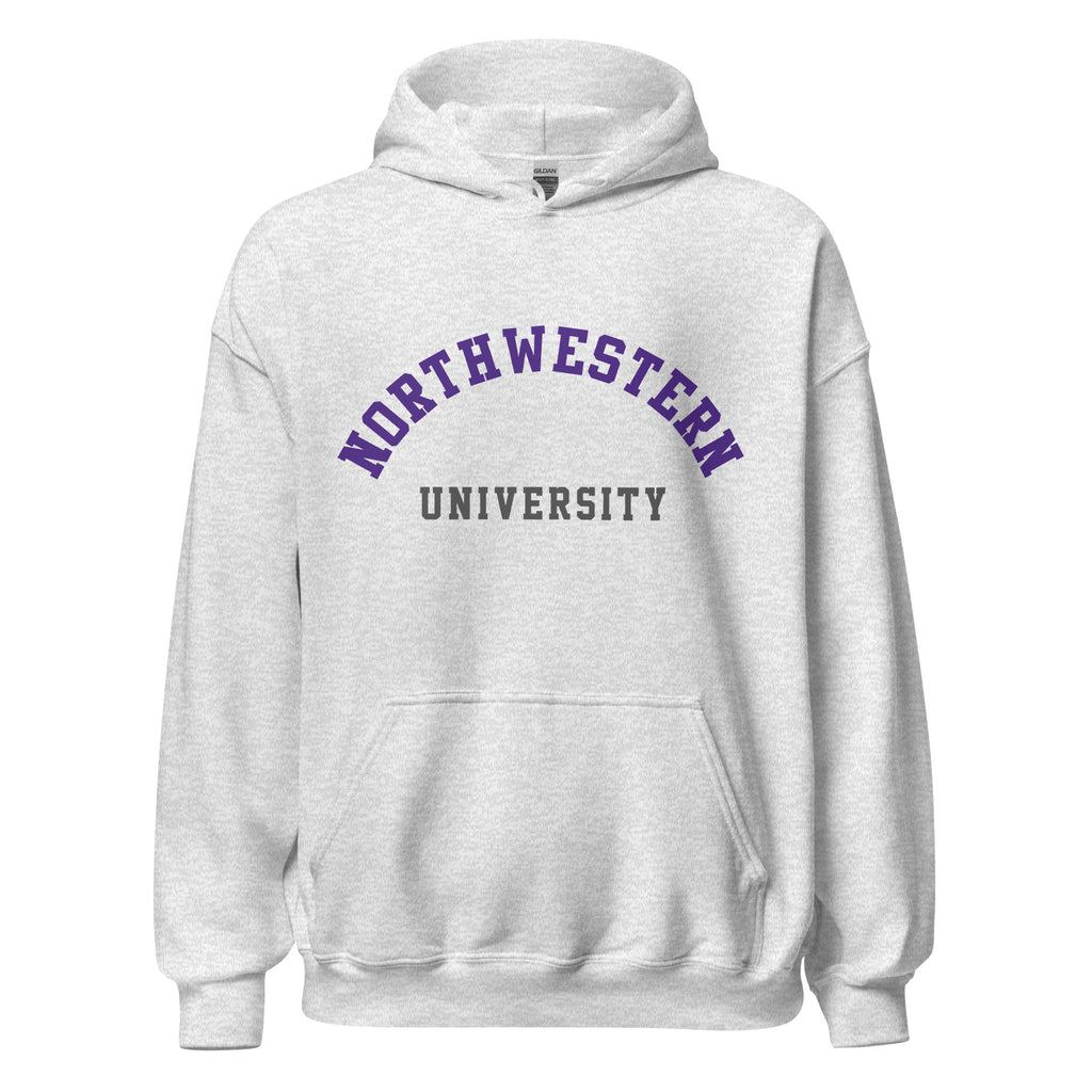 Unisex hoodie featuring Northwestern University name and branding in purple and white