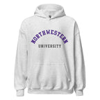Unisex hoodie featuring Northwestern University name and branding in purple and white