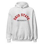 Unisex hoodie featuring Ohio State University name and branding in scarlet and grey