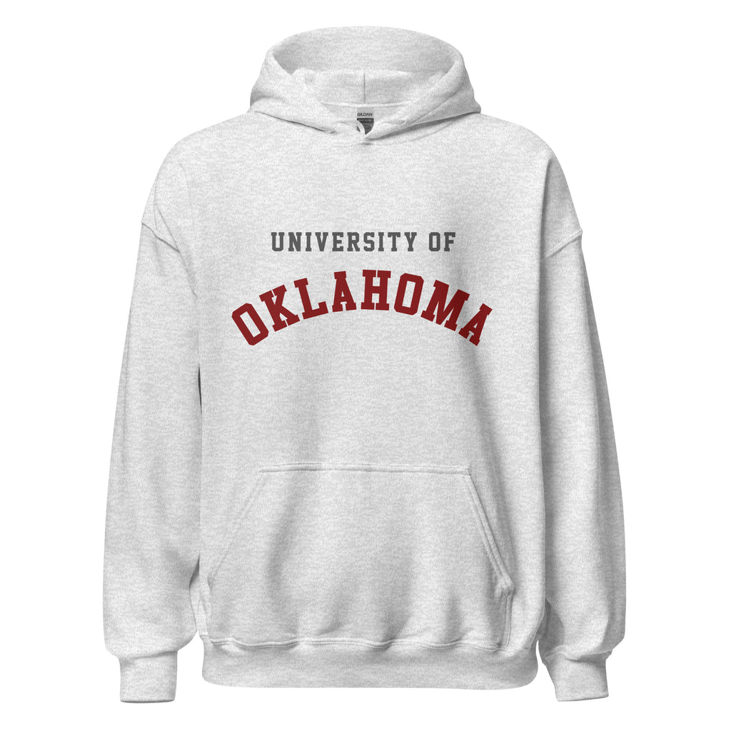 Unisex hoodie featuring University of Oklahoma name and branding in crimson and cream