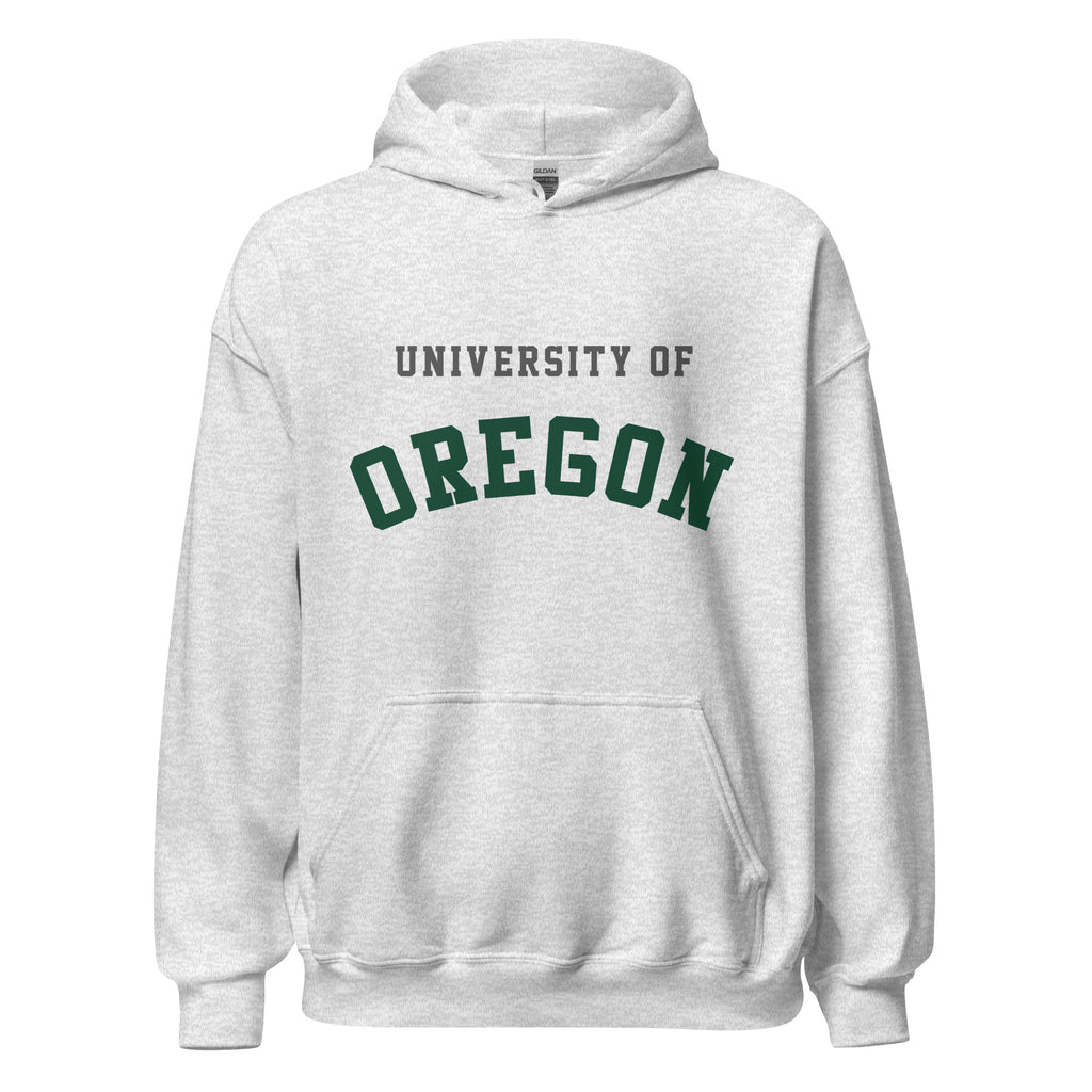 Unisex hoodie featuring University of Oregon name and branding in green and yellow