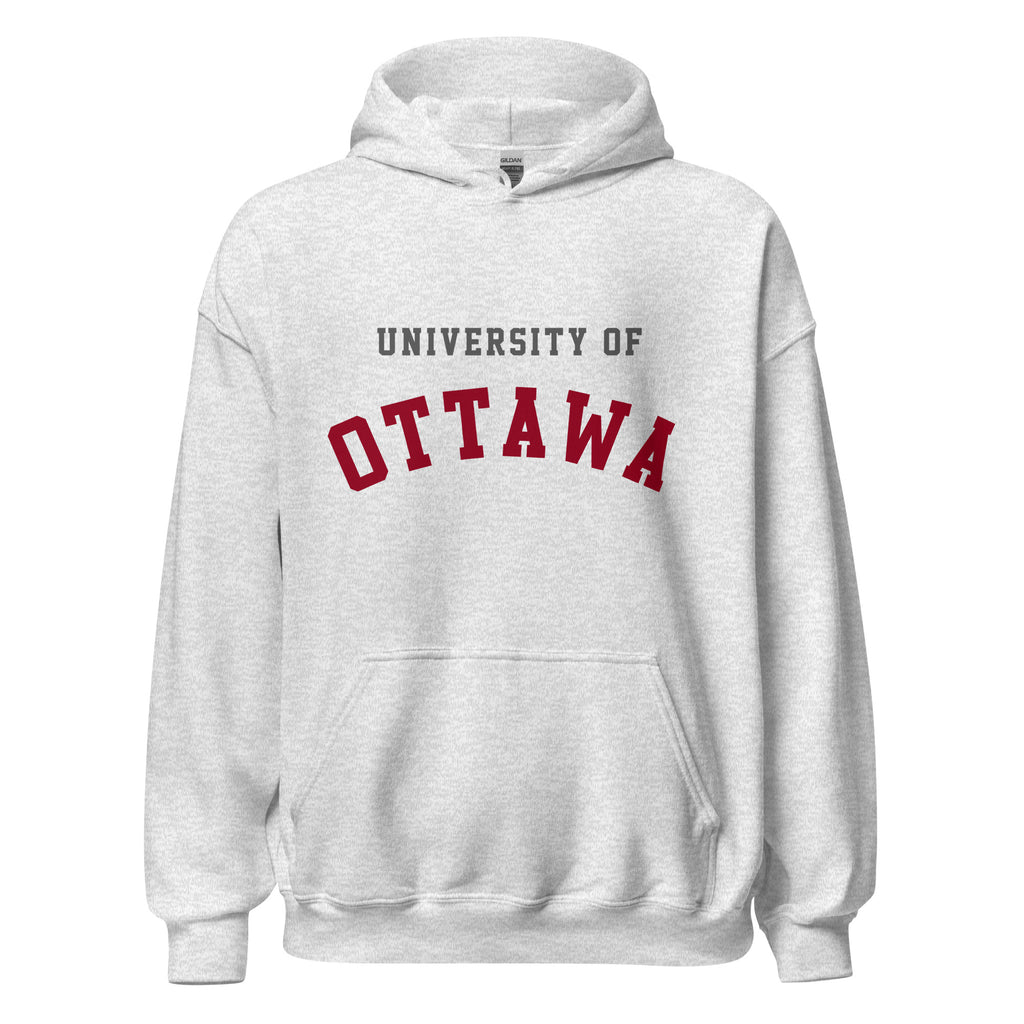 Unisex hoodie featuring University of Ottawa name and branding in garnet and grey