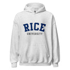 Unisex hoodie featuring Rice University name and branding in navy and grey