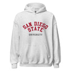 Unisex hoodie featuring San Diego State University name and branding in scarlet and black