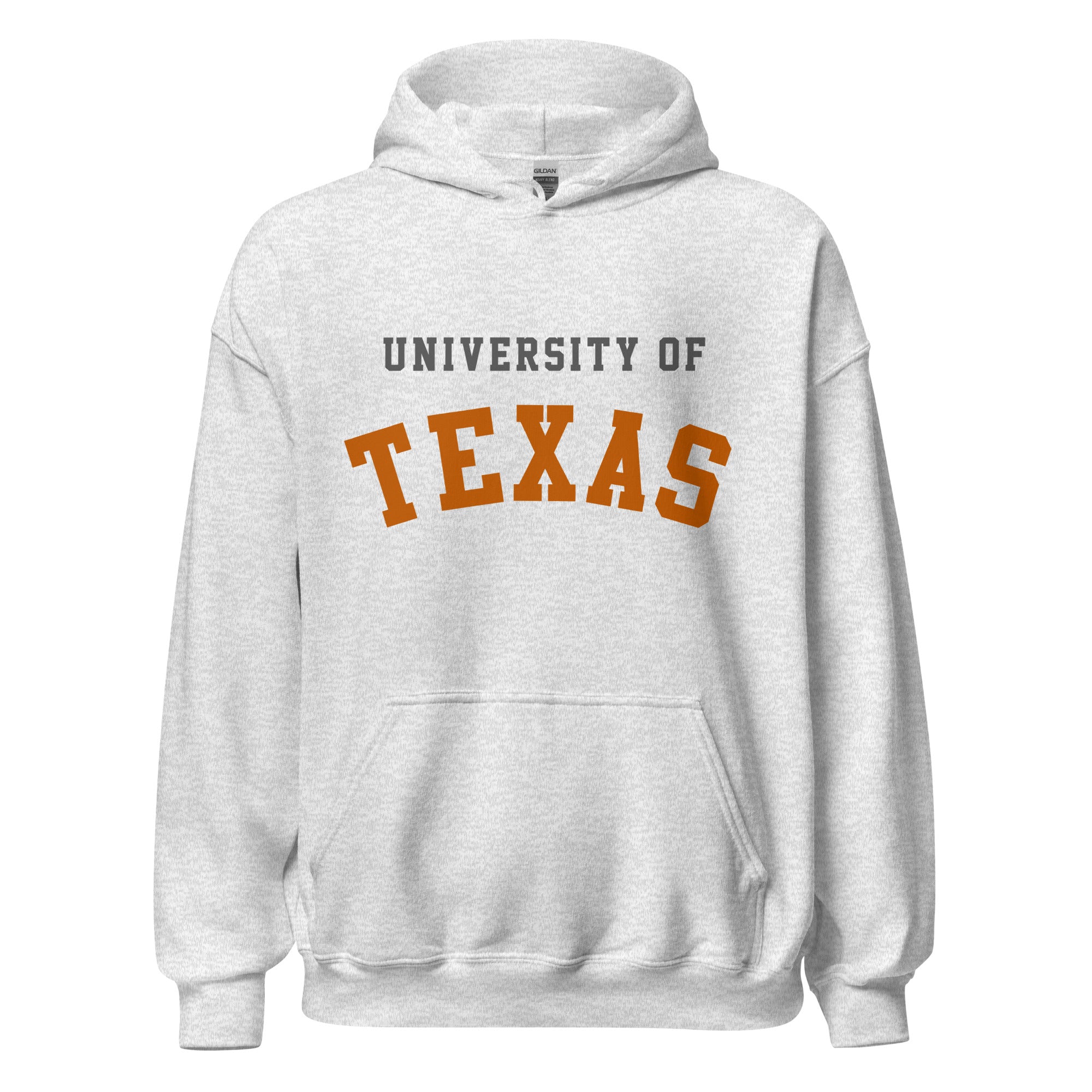 Unisex hoodie featuring University of Texas name and branding in burnt orange and white