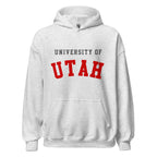 Unisex hoodie featuring University of Utah name and branding in crimson and white