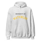 Unisex hoodie featuring University of Waterloo name and branding in black and gold