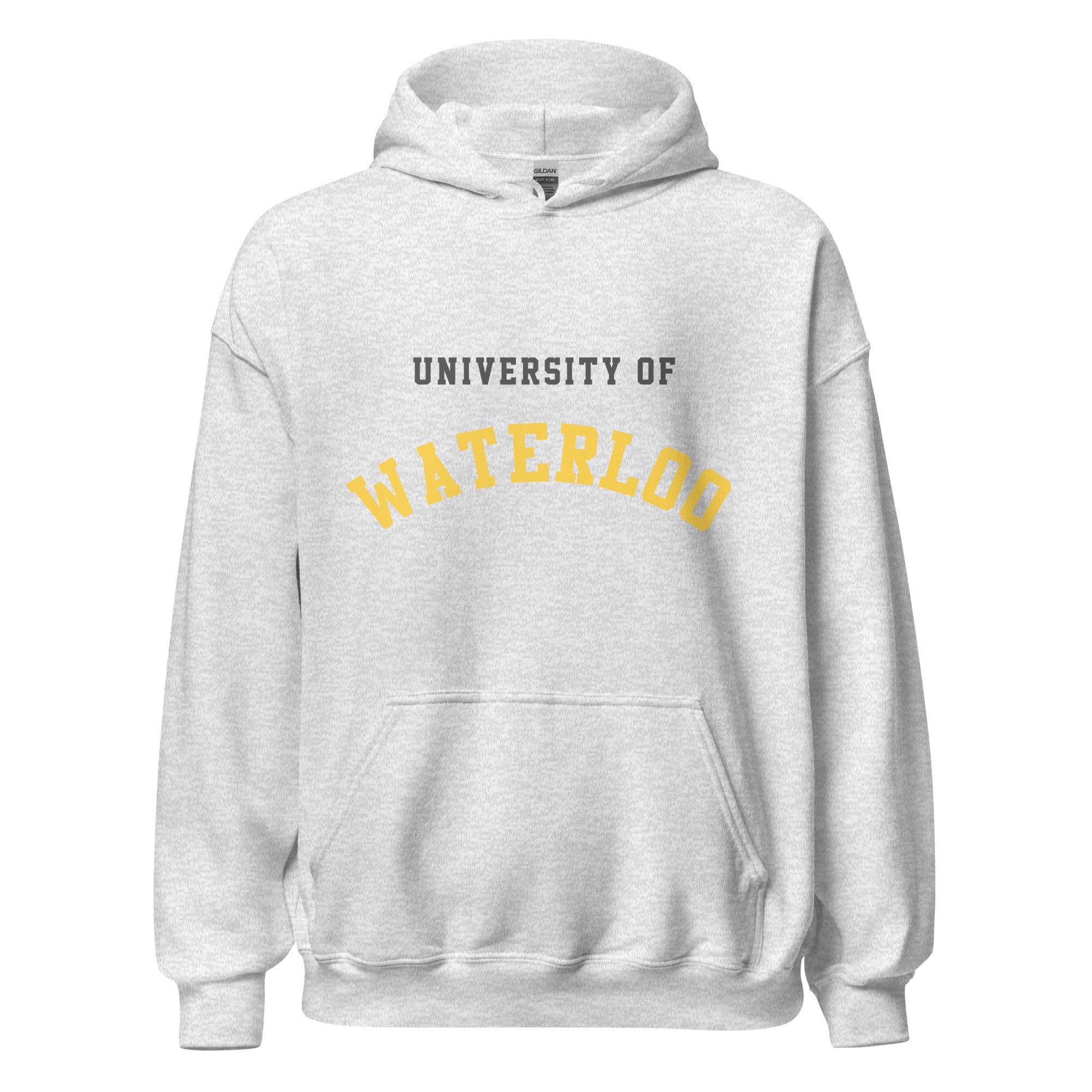 Unisex hoodie featuring University of Waterloo name and branding in black and gold