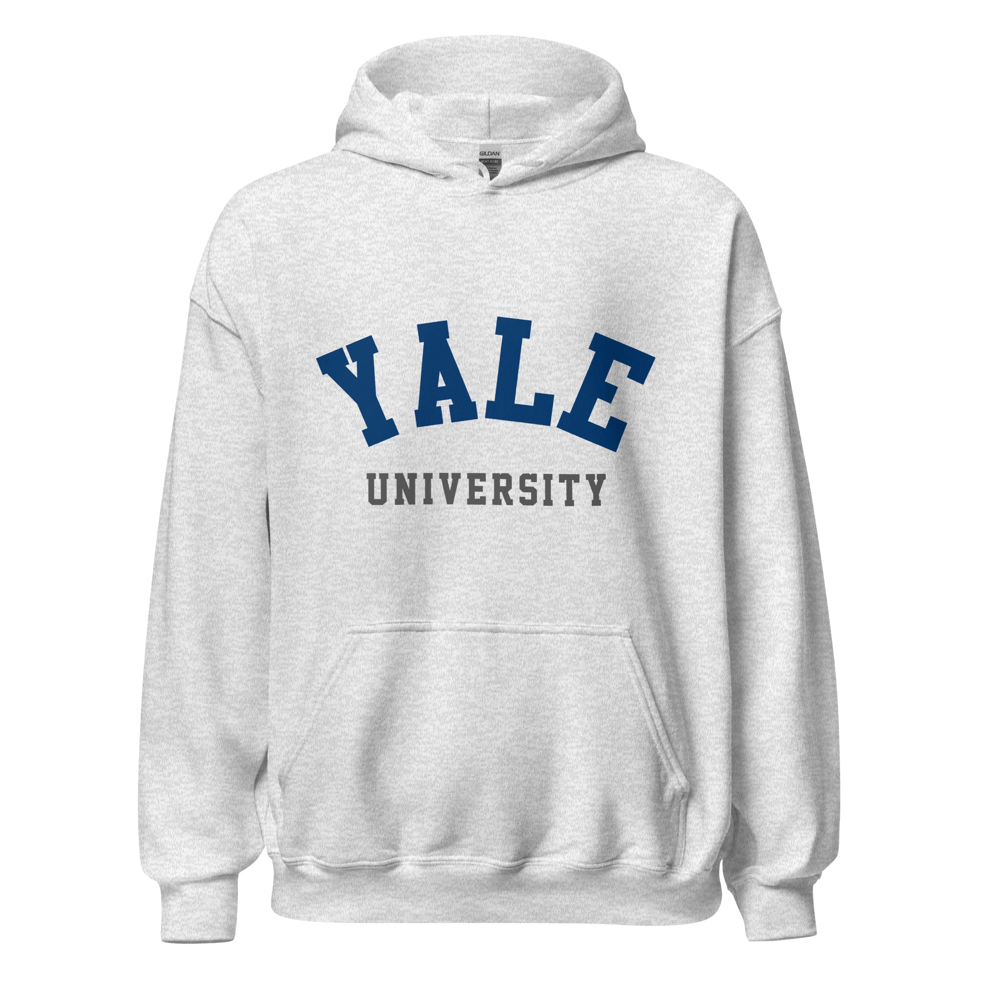 Unisex navy blue hoodie featuring Yale University logo printed across the front chest