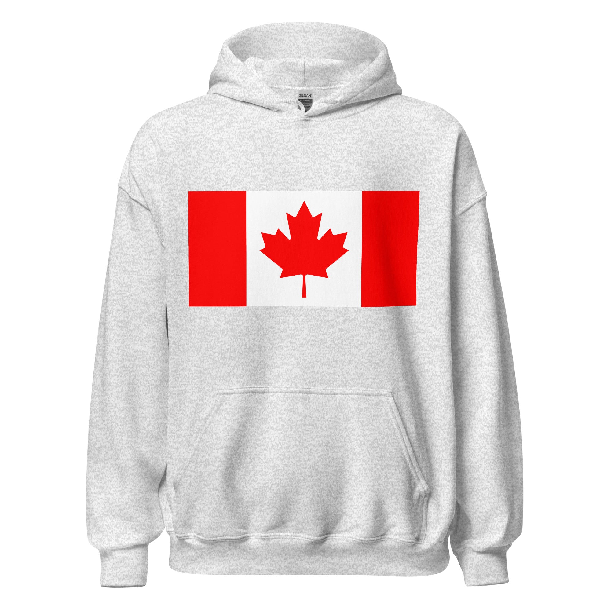 Unisex navy blue hoodie featuring Canadian flag design printed across the front chest