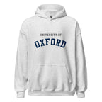Unisex heather gray hoodie featuring University of Oxford logo printed across the front chest