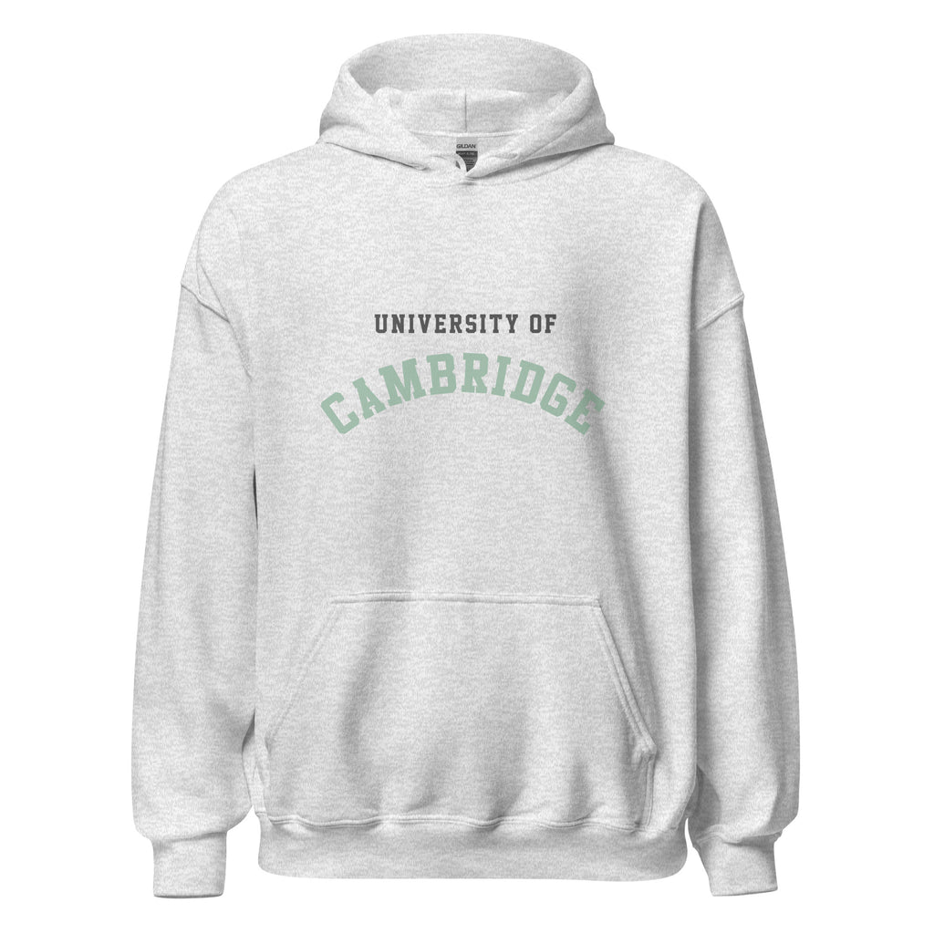 Unisex black hoodie featuring University of Cambridge logo printed across the front chest