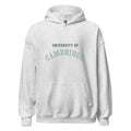 Unisex black hoodie featuring University of Cambridge logo printed across the front chest