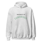 Unisex black hoodie featuring University of Cambridge logo printed across the front chest