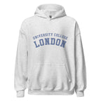 Unisex black hoodie featuring University College London logo printed across the front chest