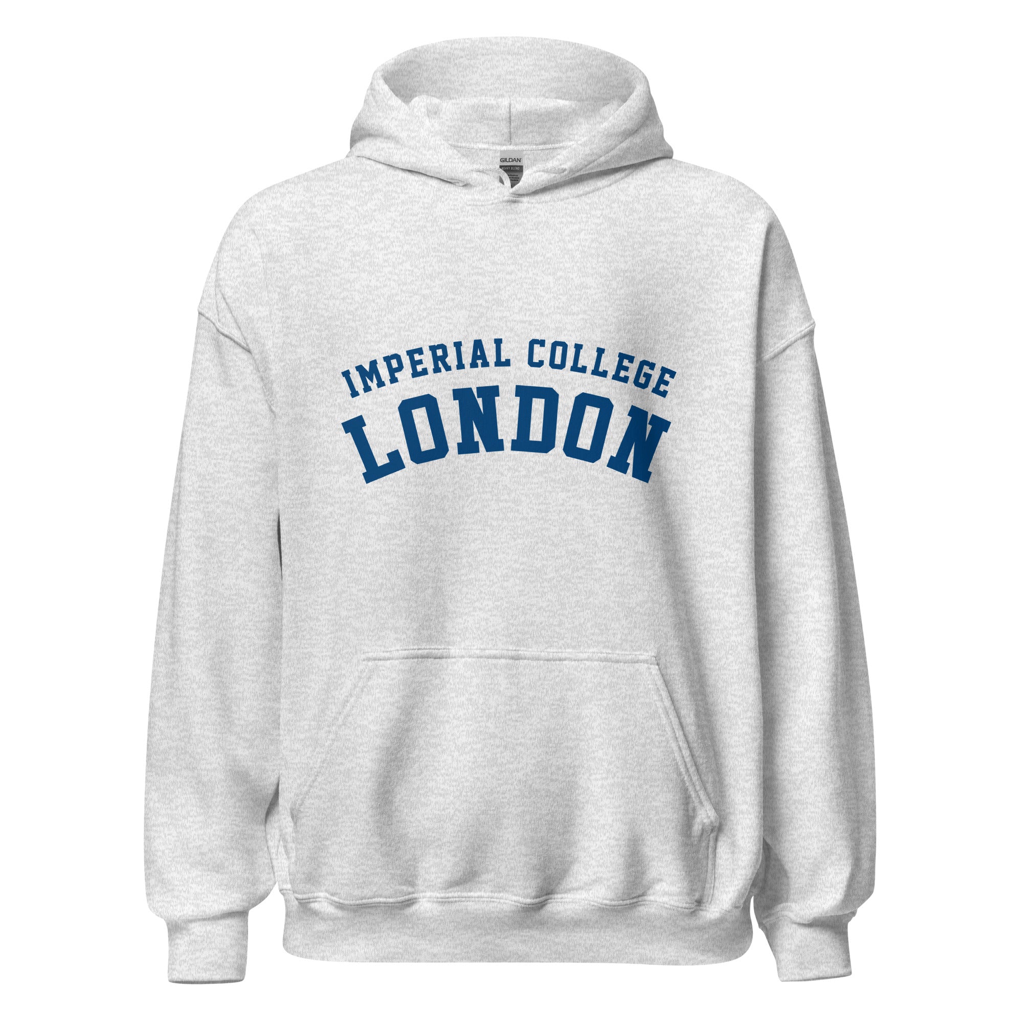Unisex heather gray hoodie featuring Imperial College London logo printed across the front chest