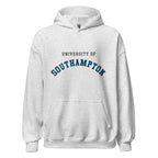 Unisex heather gray hoodie featuring University of Southampton logo printed across the front chest