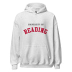 Unisex black hoodie featuring University of Reading logo printed across the front chest