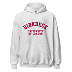 Unisex heather gray hoodie featuring Birkbeck, University of London logo printed across the front chest