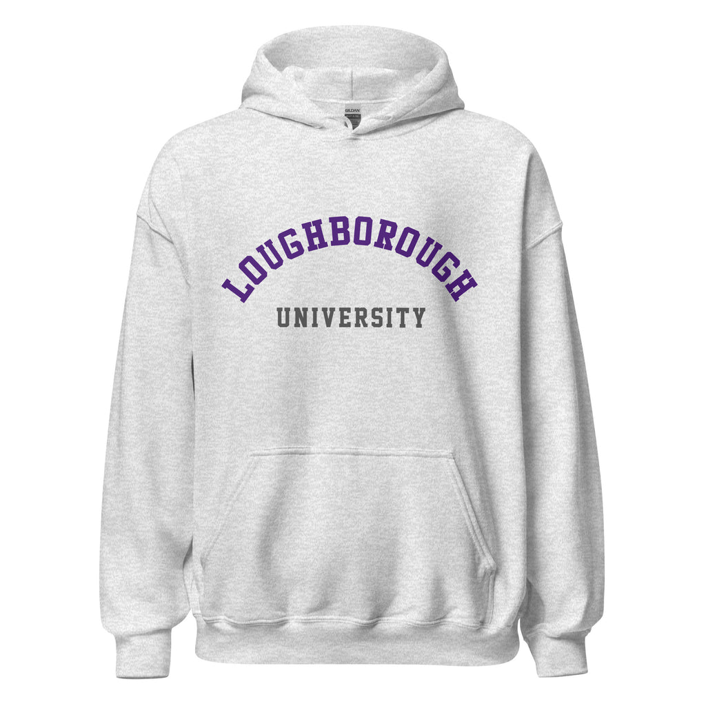 Unisex black hoodie featuring Loughborough University logo printed across the front chest