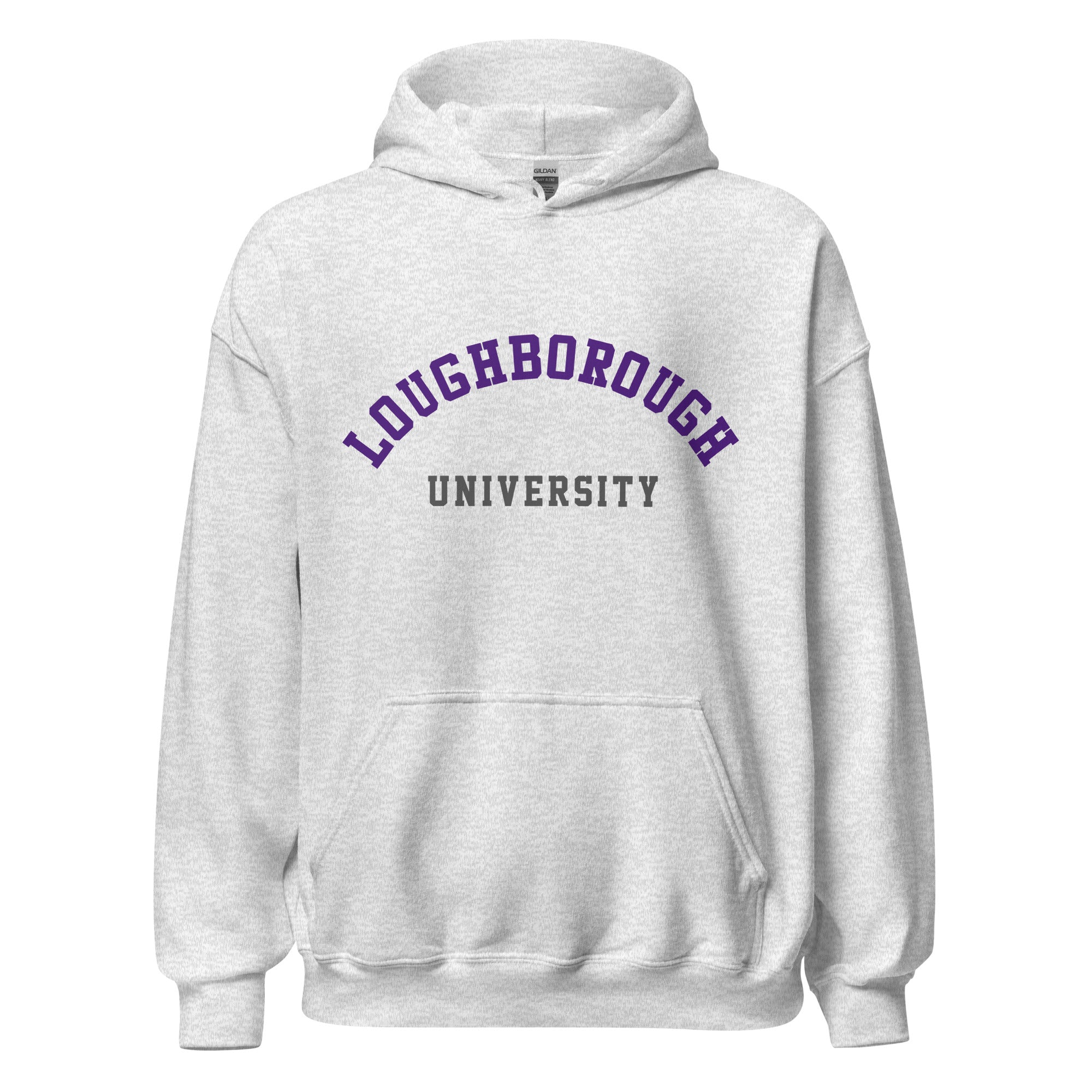 Unisex black hoodie featuring Loughborough University logo printed across the front chest