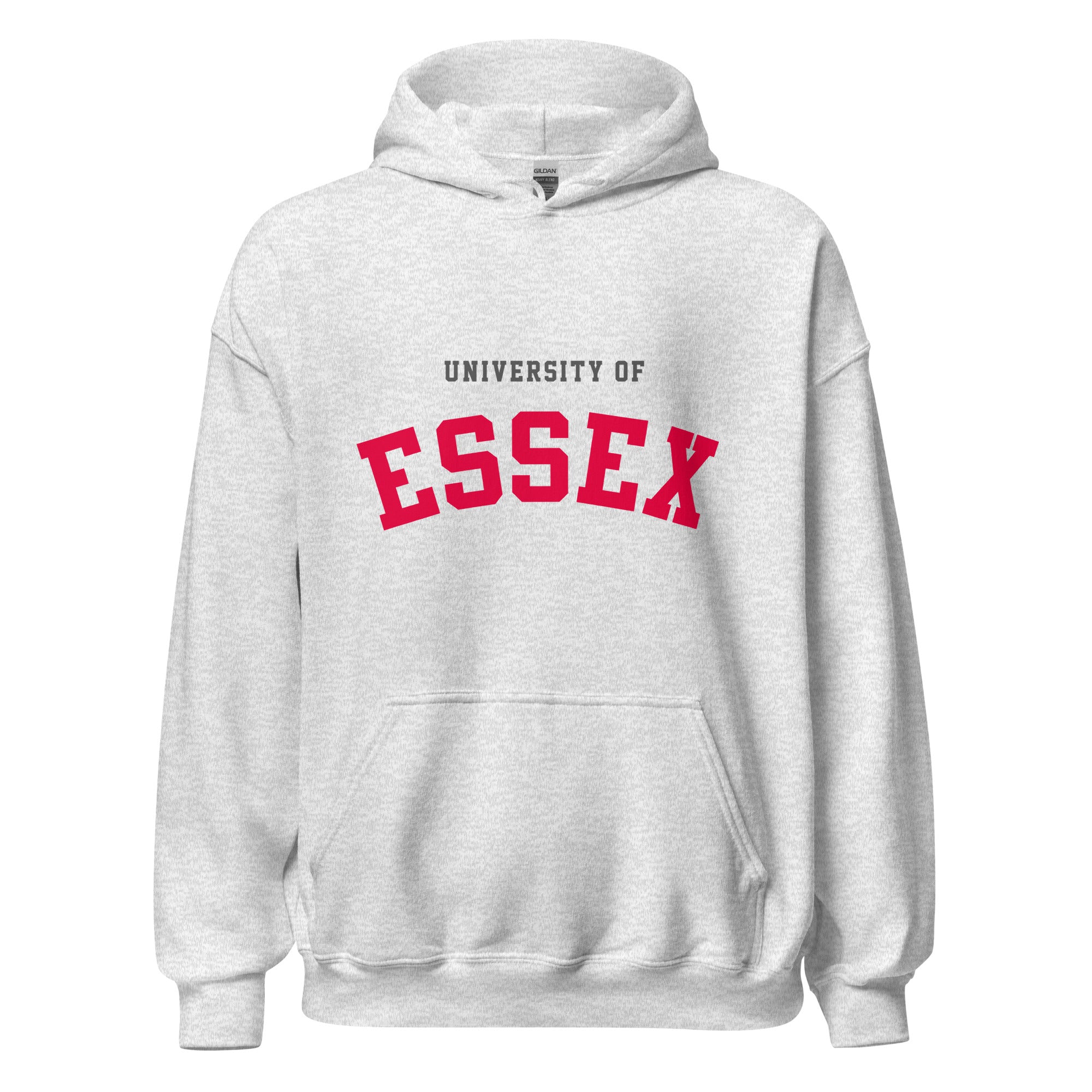 Unisex black hoodie featuring University of Essex logo printed across the front chest