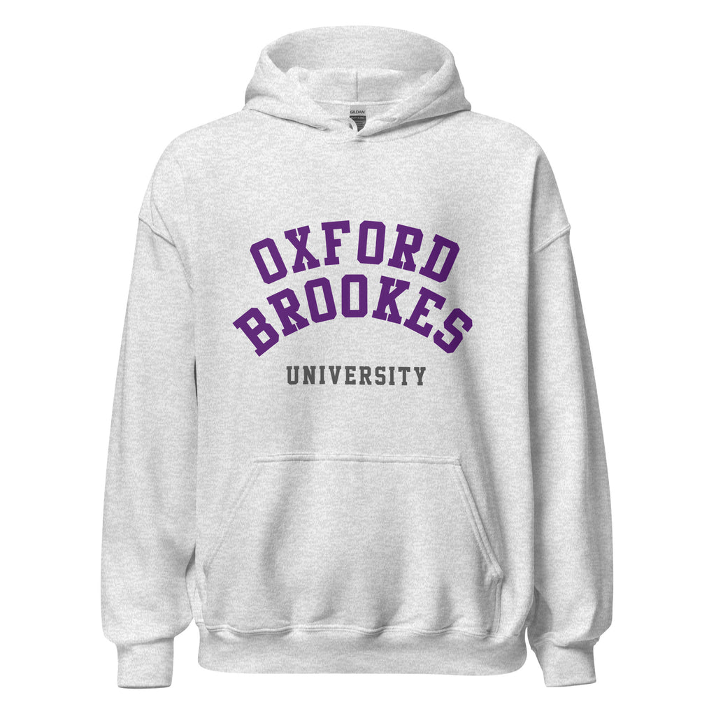 Unisex black hoodie featuring Oxford Brookes University logo printed across the front chest