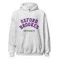 Unisex black hoodie featuring Oxford Brookes University logo printed across the front chest